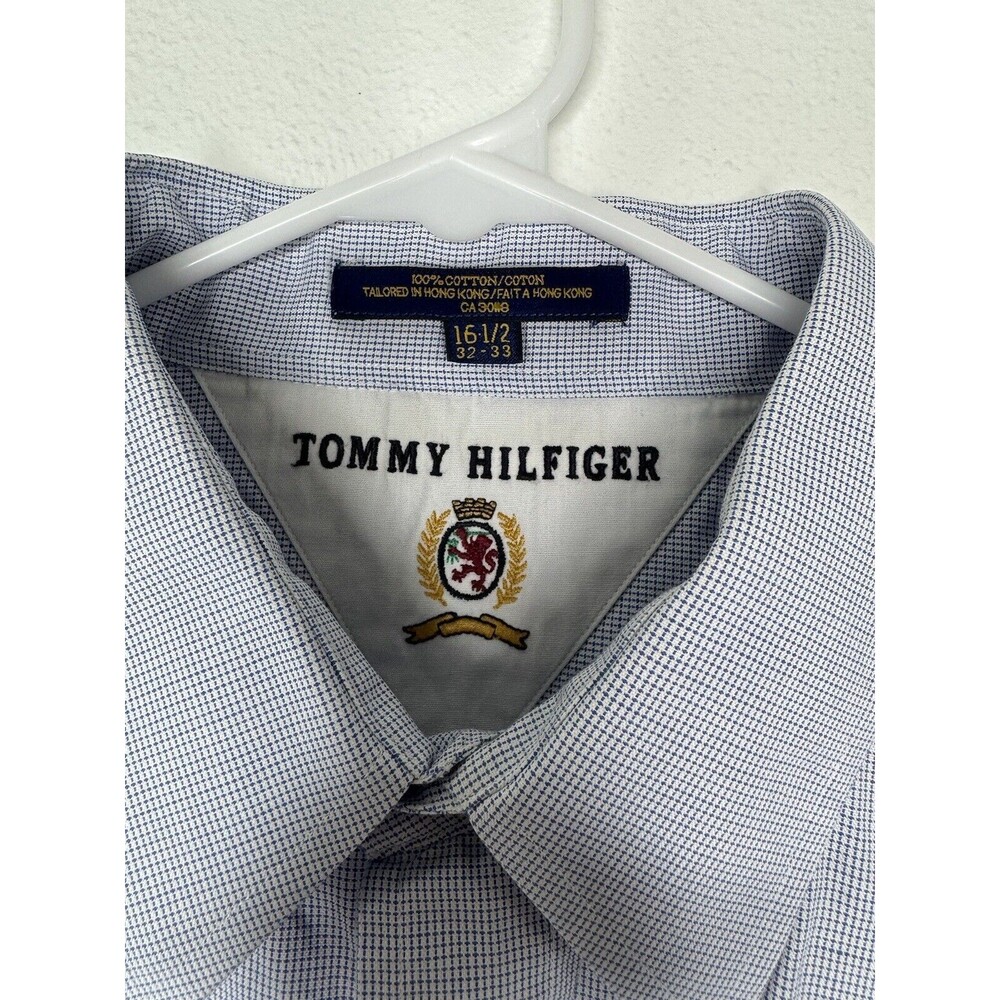 Vintage Tommy Hilfiger Blue White Button Long Sleeve Dress Shirt Mens 16.5/32-33 - Picture 4 of 13